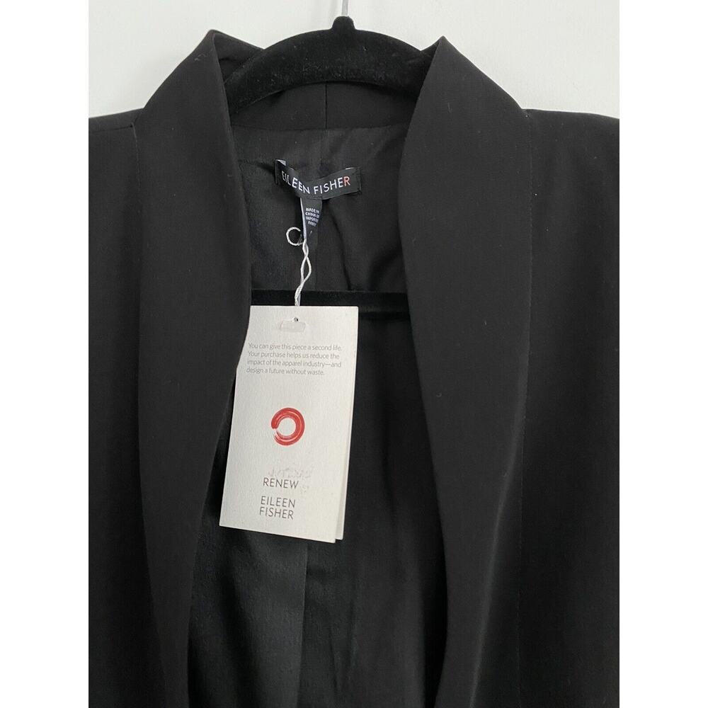 NEW Eileen Fisher Blazer Women Size Small Black Hook Front Closure Leather Trim - Picture 6 of 6